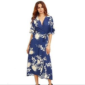 Boho Floral Chiffon Wrap Split Dress